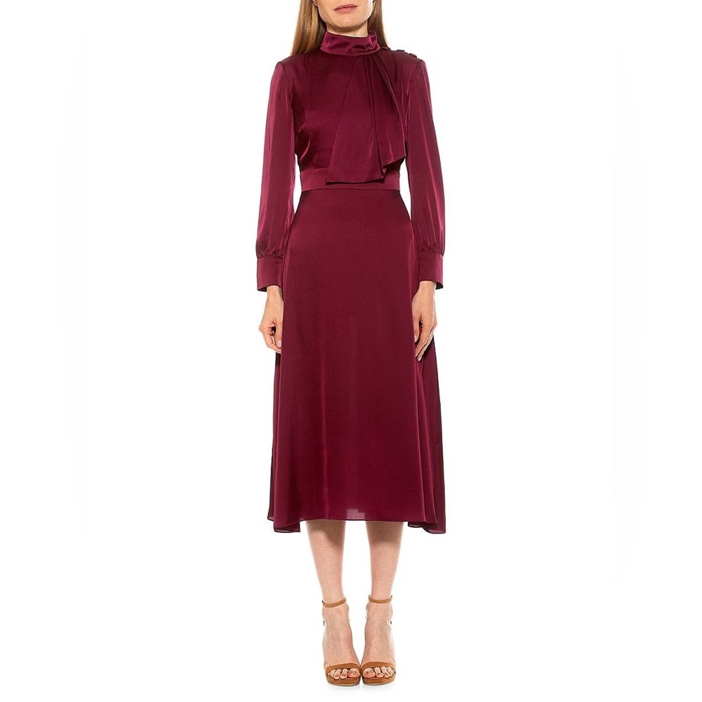 Size- 2 Alexia Admor Mock Neck Satin
Midi Dress | Maroon |